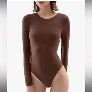 Pumiey Women's Long Sleeve Crewneck Bodysuit - Brown Size L Second Skin Cloud ☁️